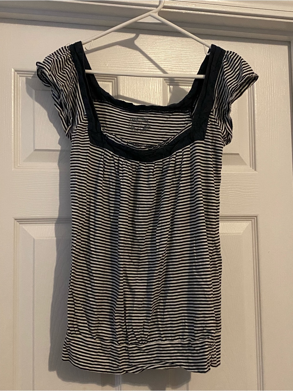 UNIONBAY Black and White Striped Scoop Neck Tee